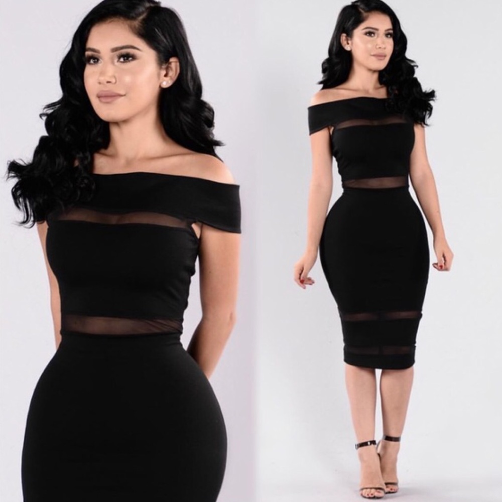 Sold Fashion nova black midi dress sheer cocktail